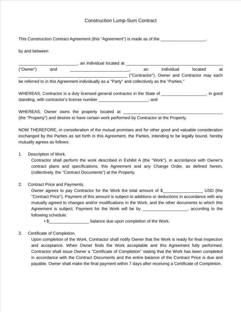 Lump Sum Payment Agreement Template