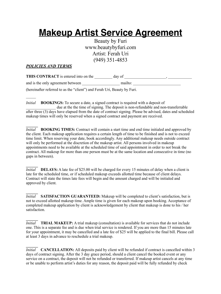 Makeup Artist Service Agreement Template