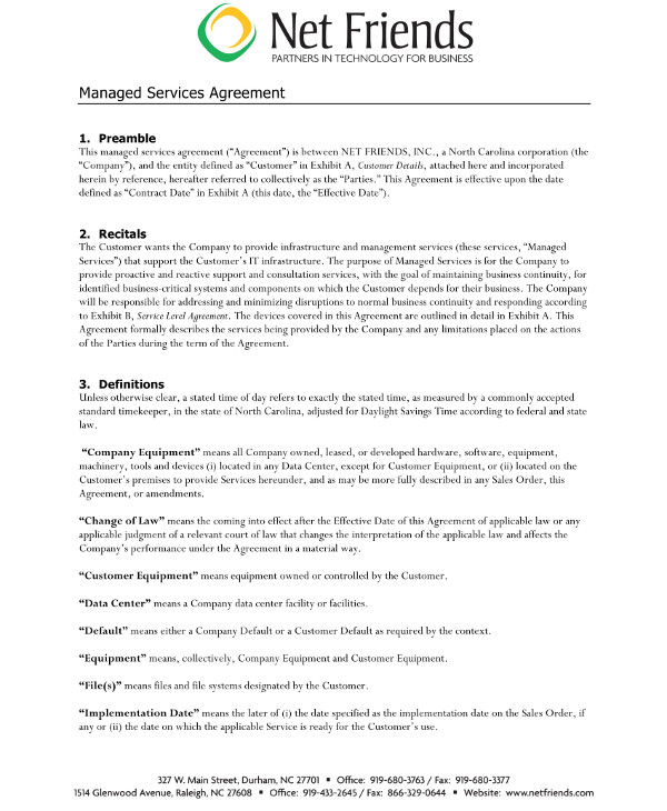 Managed Service Provider Agreement Template