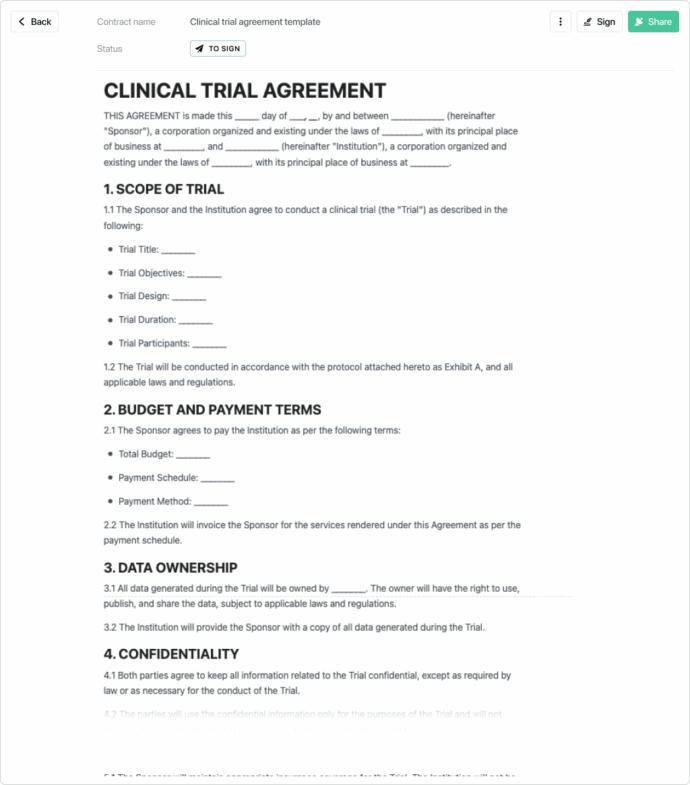 Master Clinical Trial Agreement Template