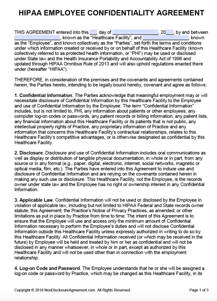 Medical Non Disclosure Agreement Template