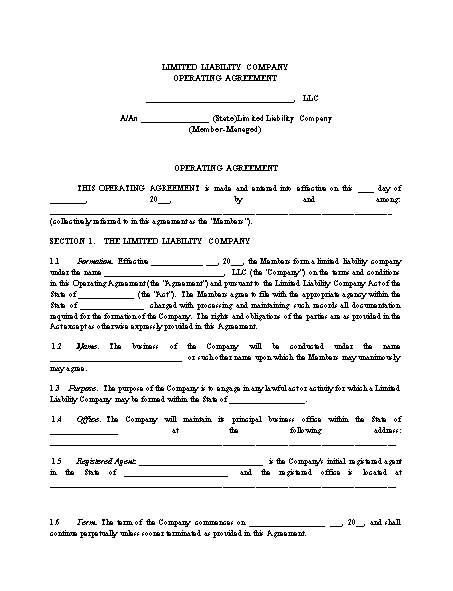 Member Managed Operating Agreement Template