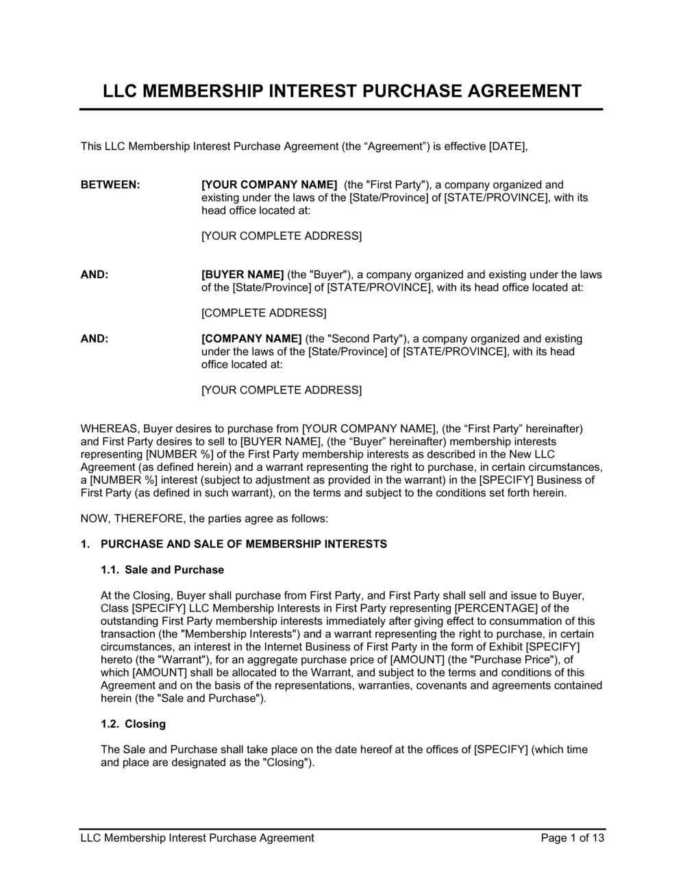 Membership Interest Transfer Agreement Template