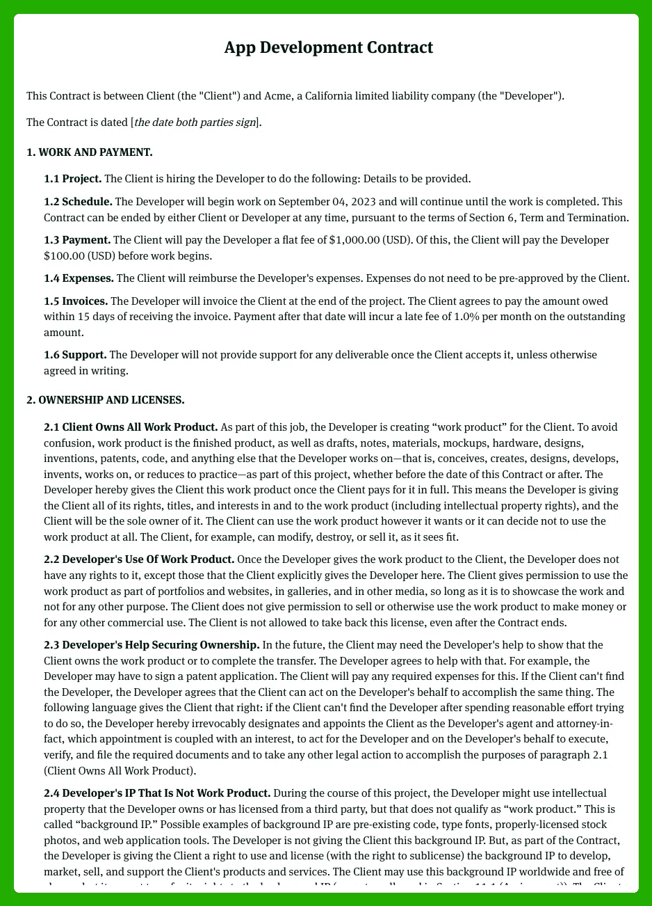 Mobile Application Development Agreement Template