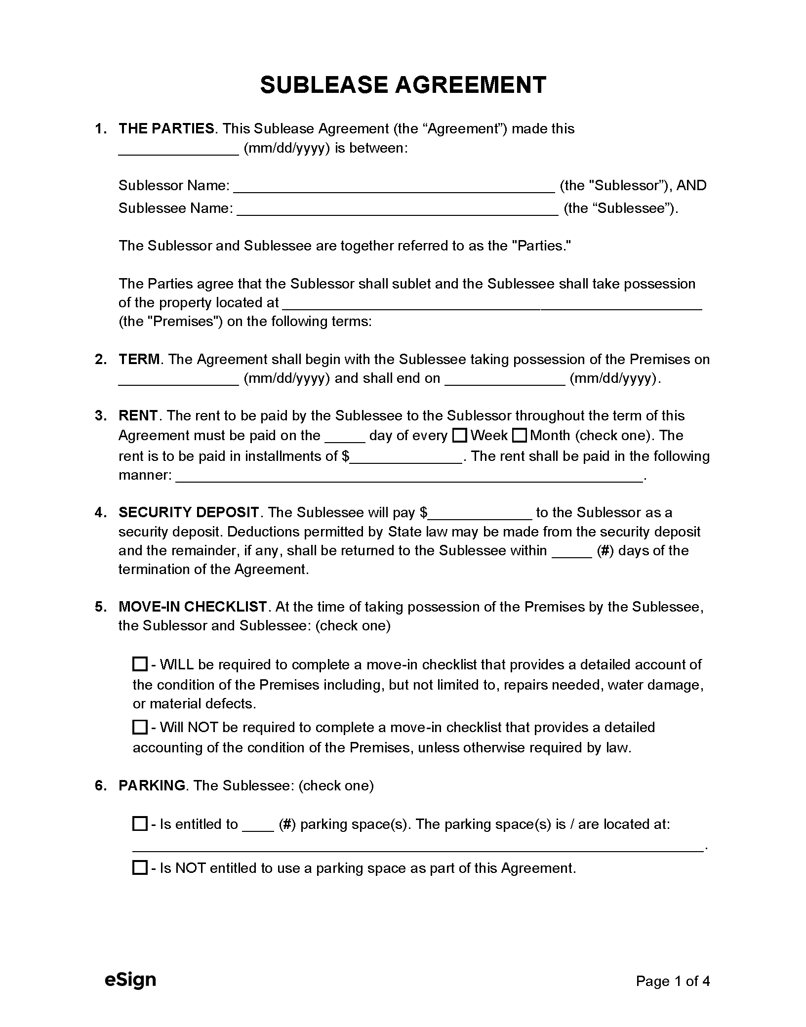 Month To Month Sublease Agreement Template