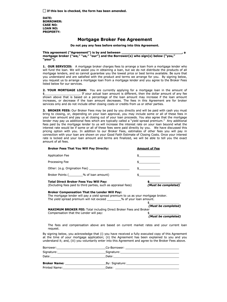 Mortgage Broker Fee Agreement Template