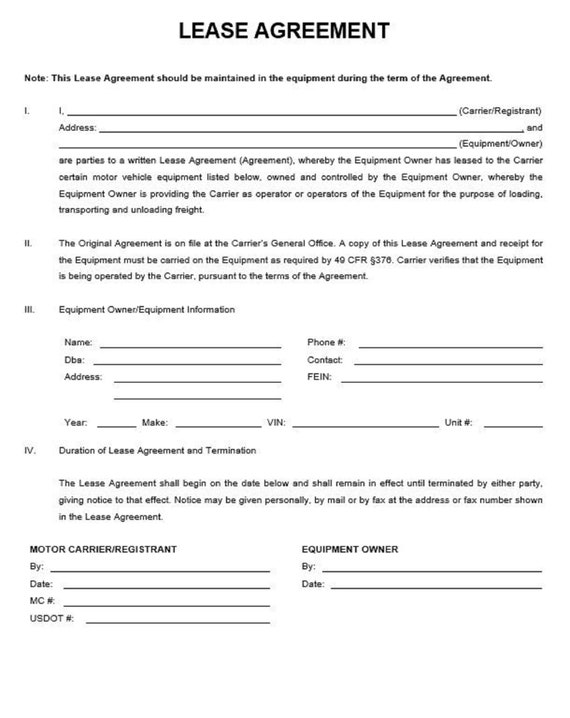 Motor Carrier Lease Agreement Template