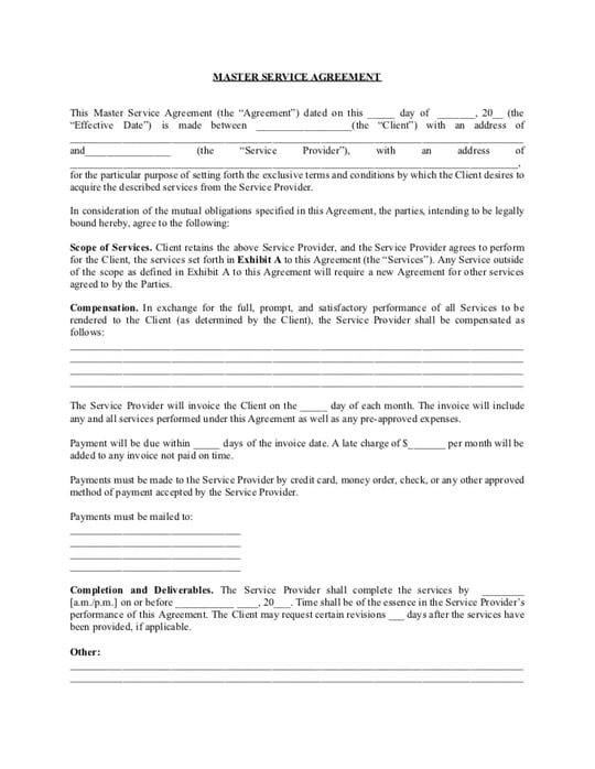 MSA Master Service Agreement Template