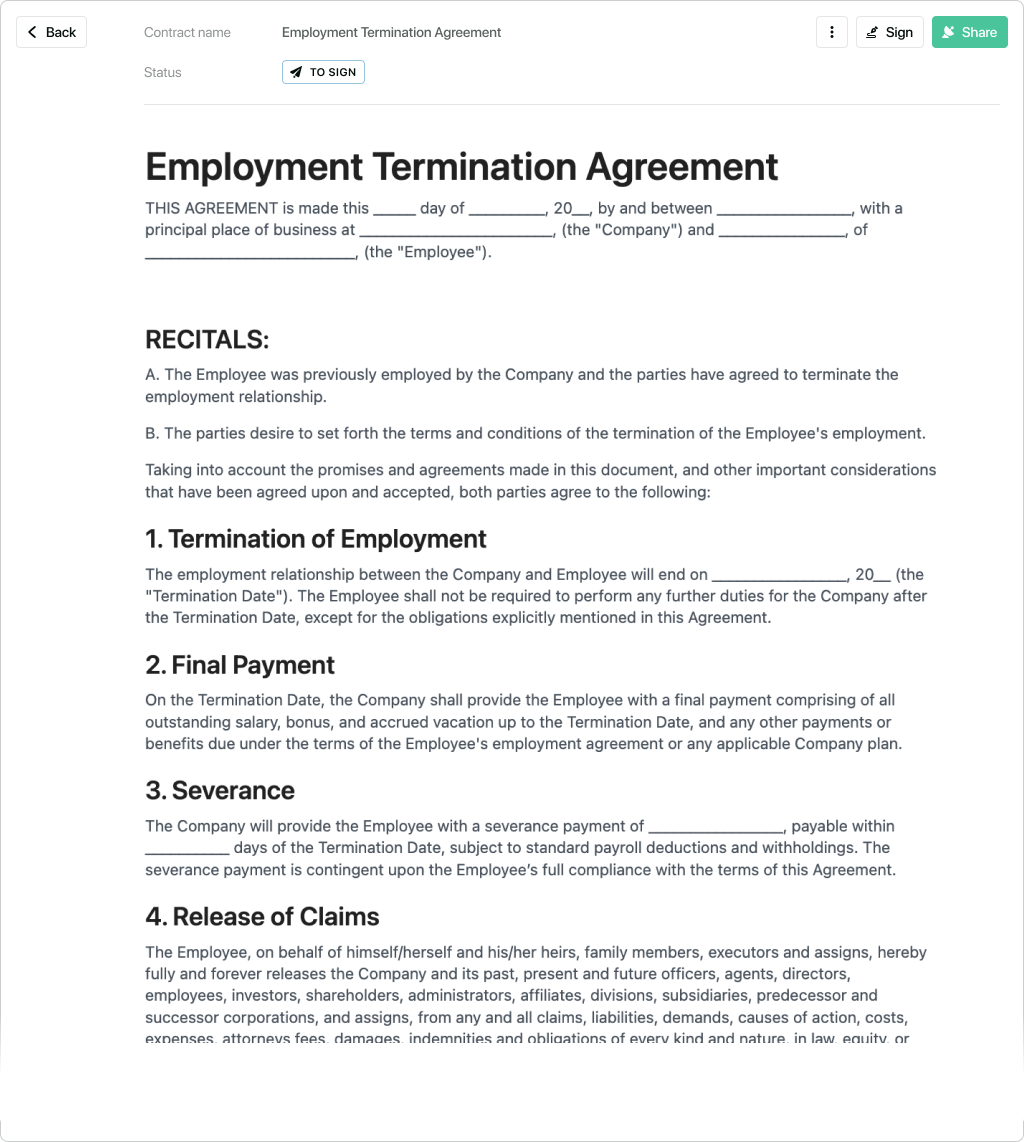 Mutual Termination Of Employment Agreement Template