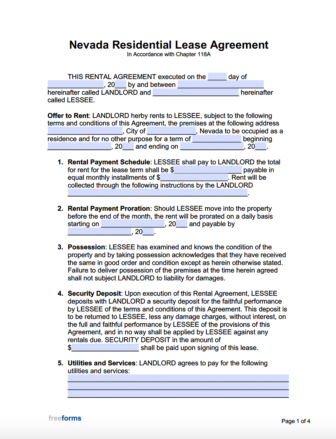 Nevada Residential Lease Agreement Template