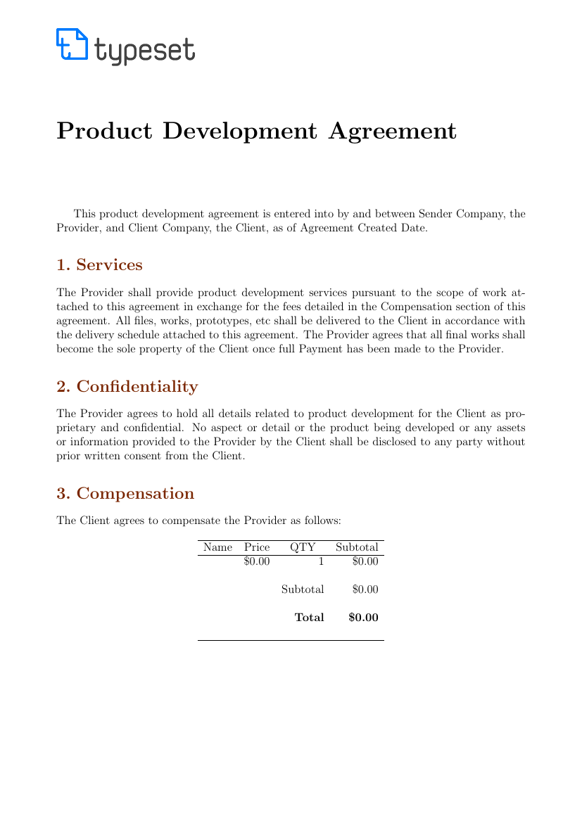 New Product Development Agreement Template