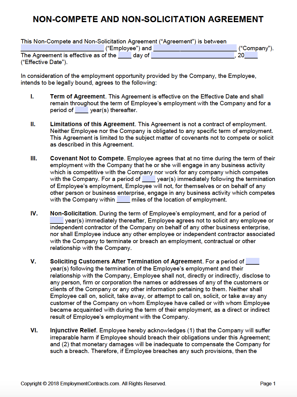Non Compete Non Solicitation Agreement Template