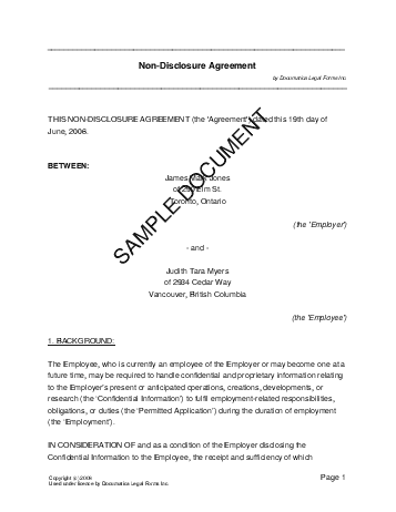 Non Disclosure Agreement Template Canada