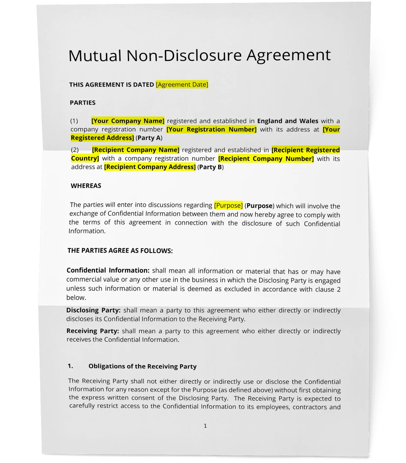 Non Disclosure Agreement Template Uk