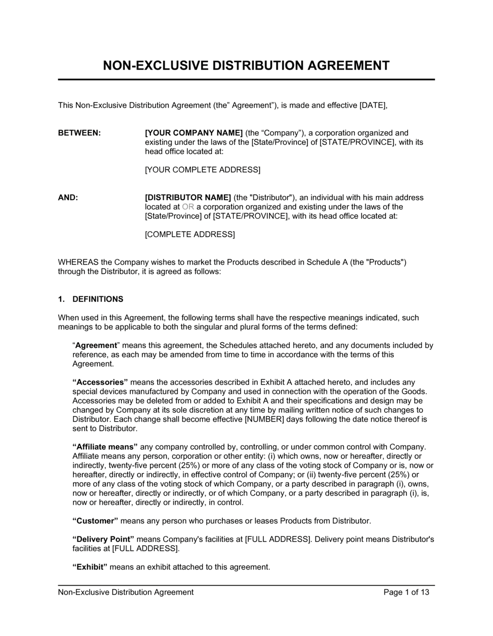 Non Exclusive Distribution Agreement Template