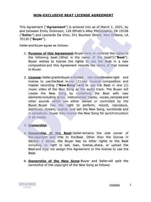 Non Exclusive Music License Agreement Template