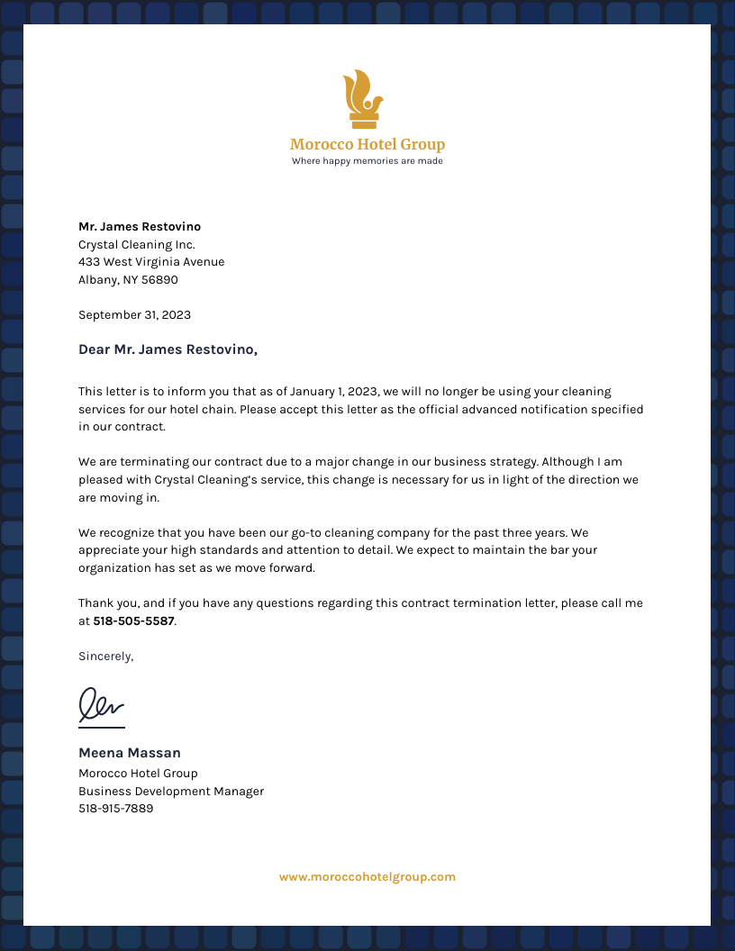 Notice Of Termination Of Agreement Template