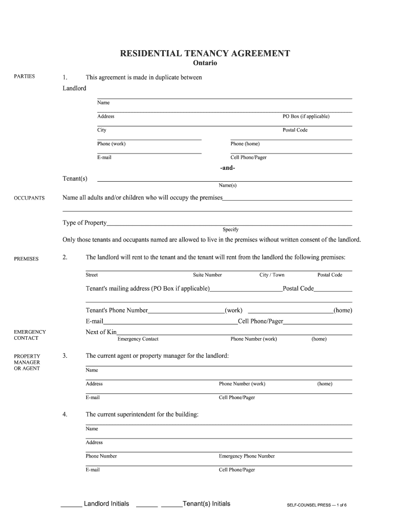 Ontario Rental Lease Agreement Template