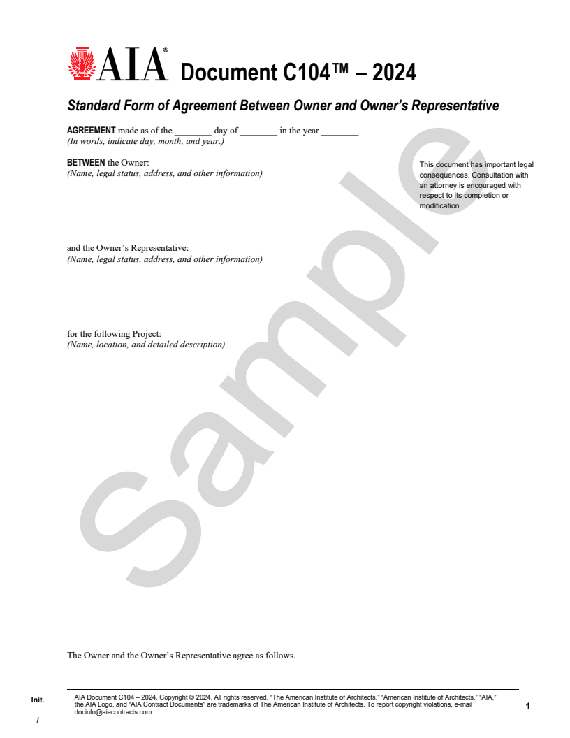 Owner’s Representative Agreement Template