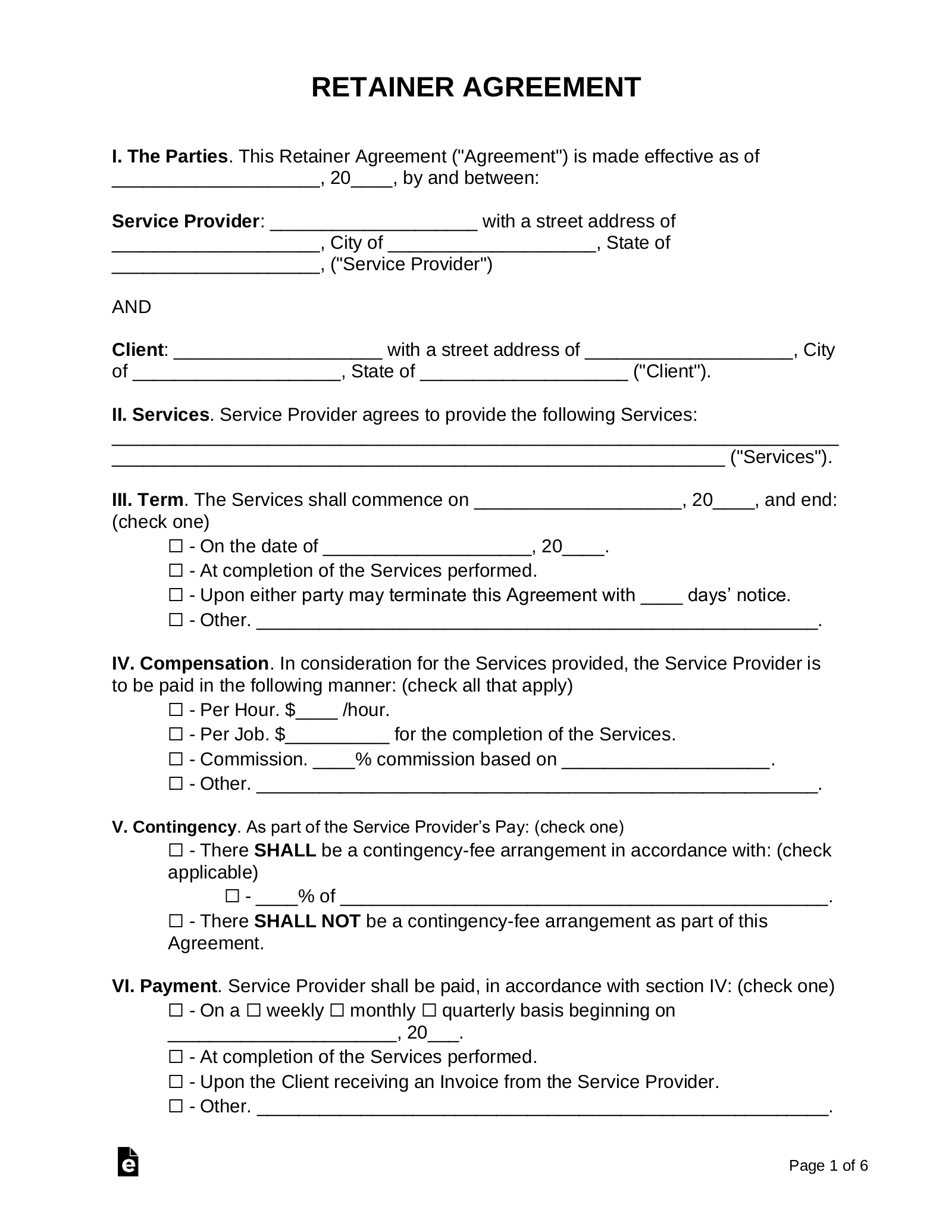 Pay For Access Retainer Agreement Template