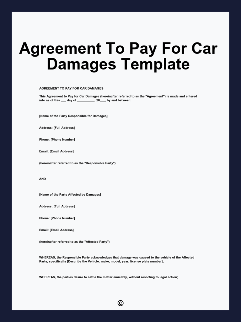 Payment For Damages Agreement Template