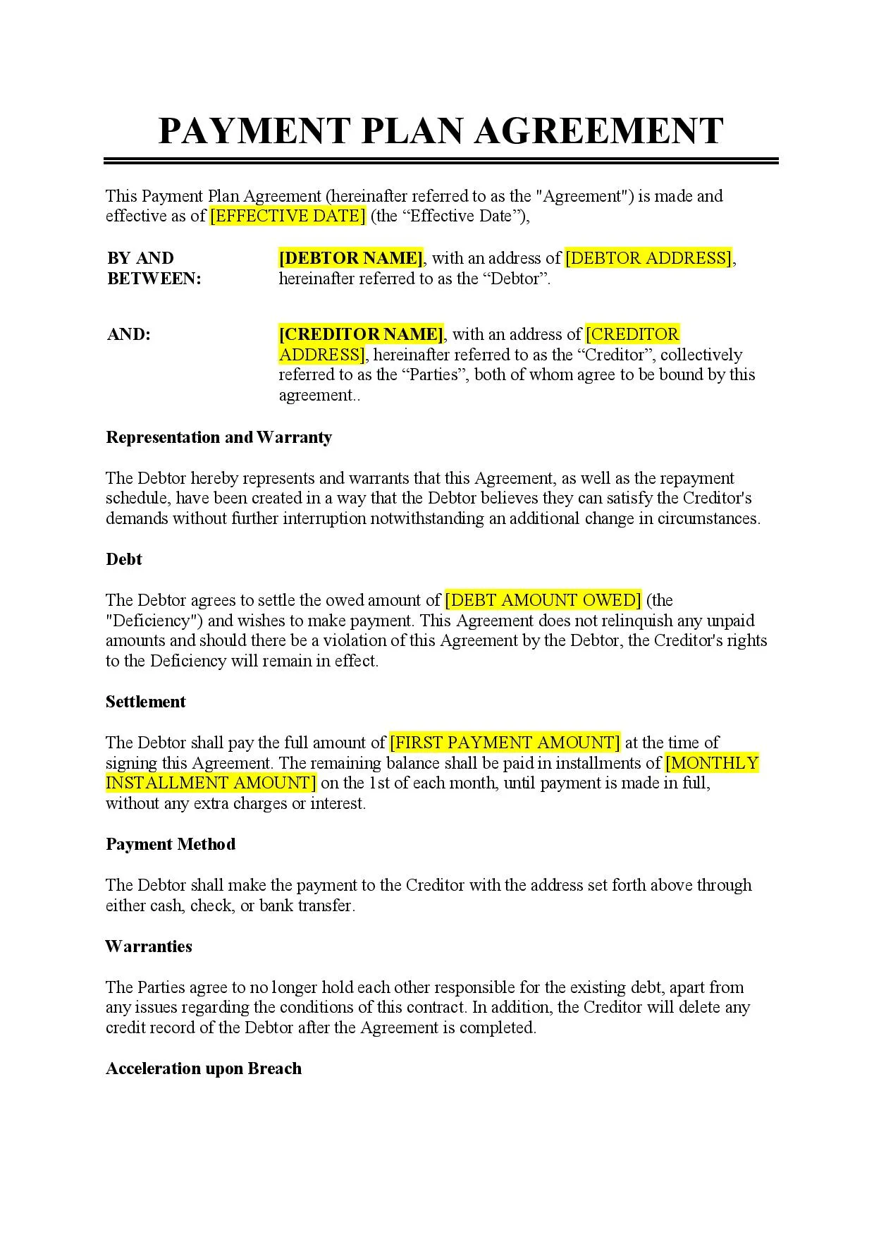 Payment Plan Agreement Template Uk