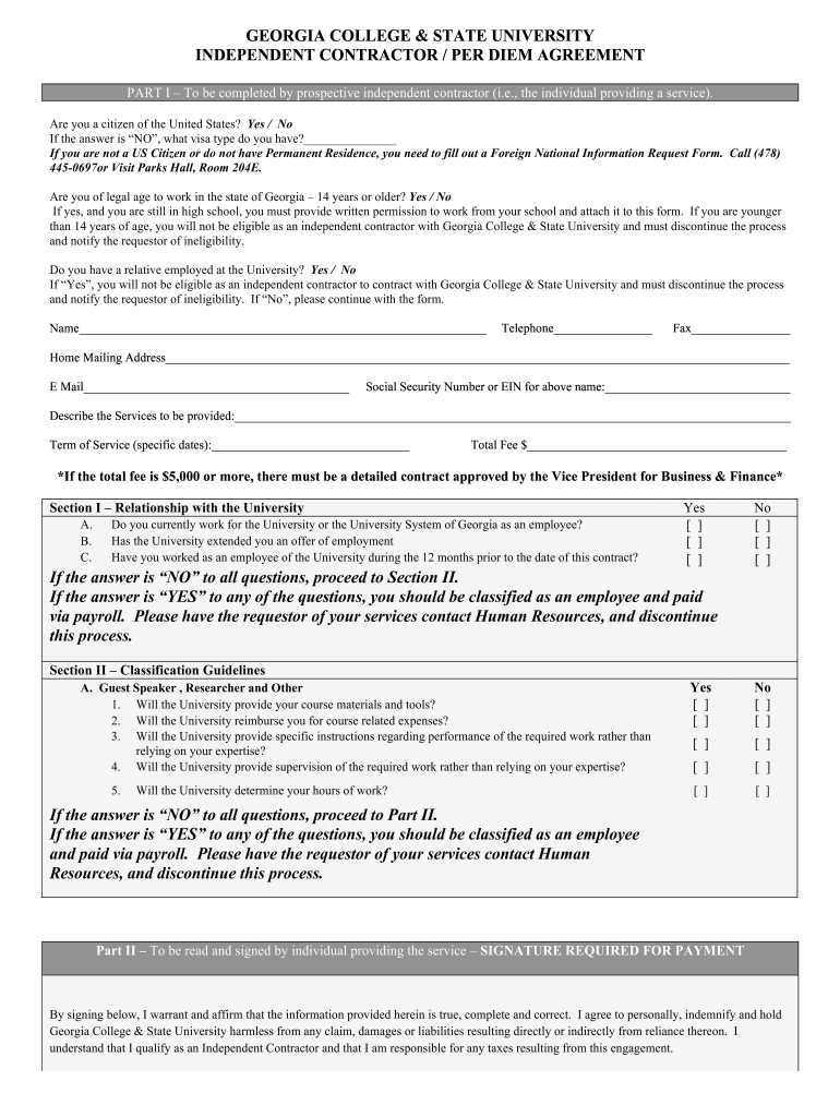 Per Diem Employment Agreement Template