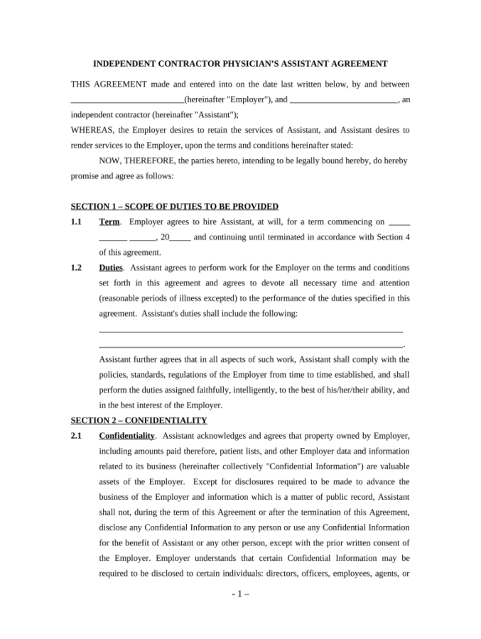 Physician Independent Contractor Agreement Template