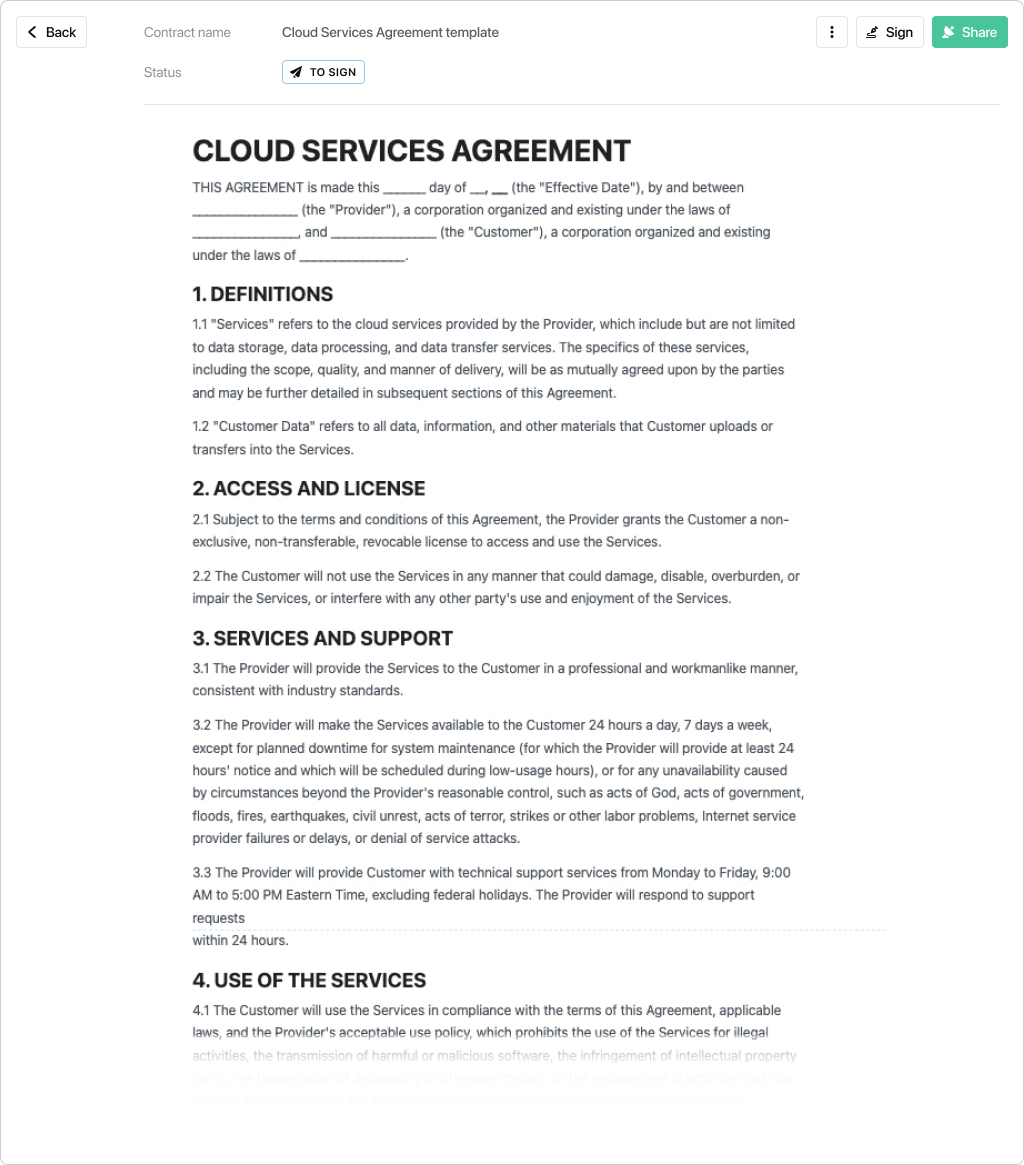 Platform as a Service Agreement Template