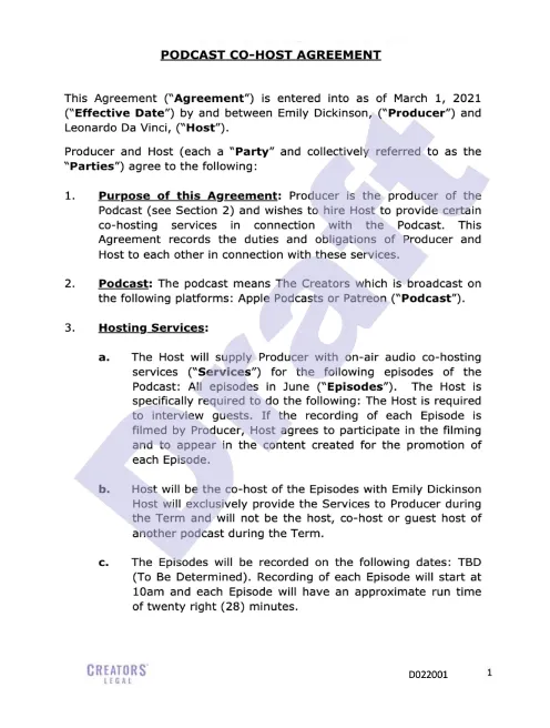 Podcast Co Host Agreement Template