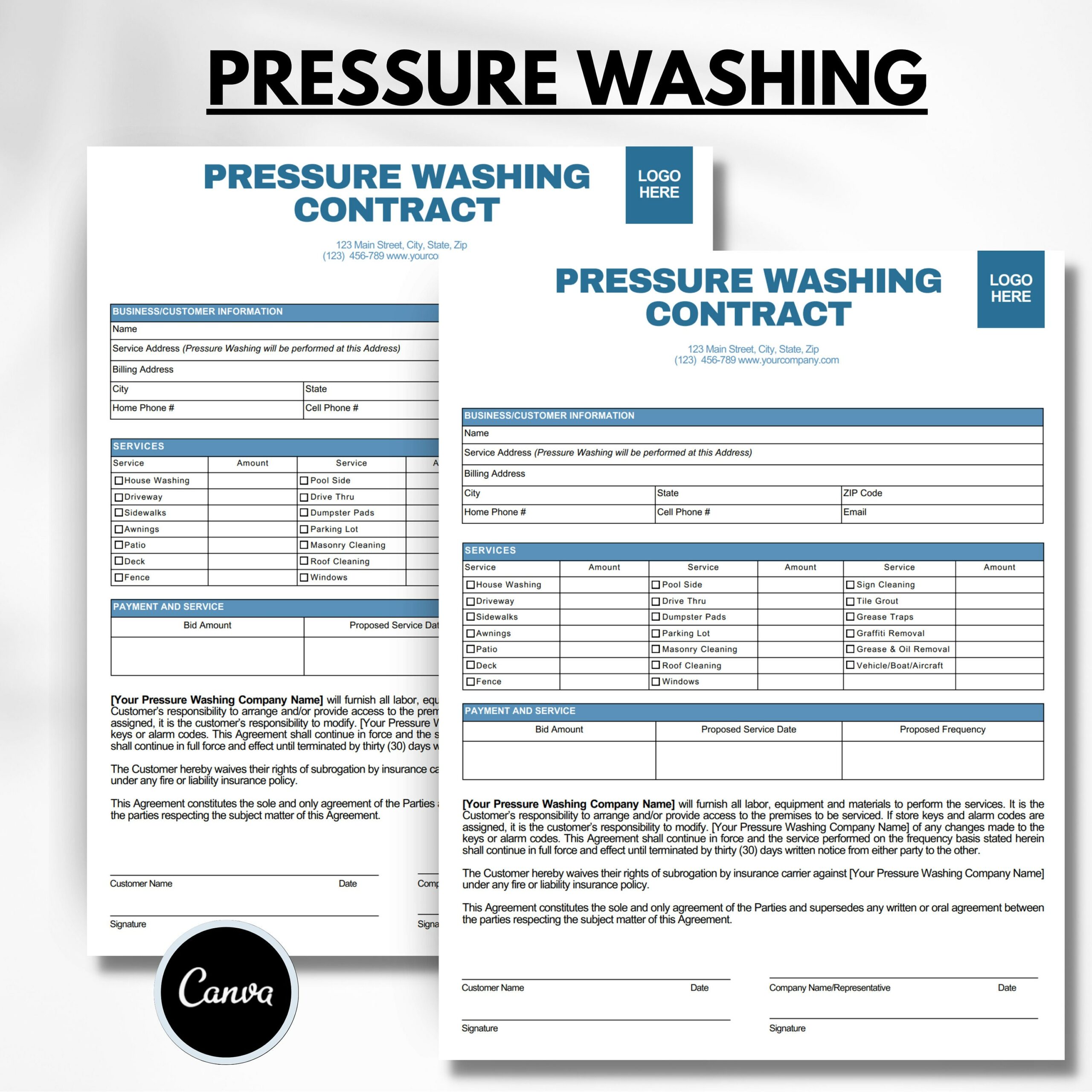 Pressure Washing Service Agreement Template