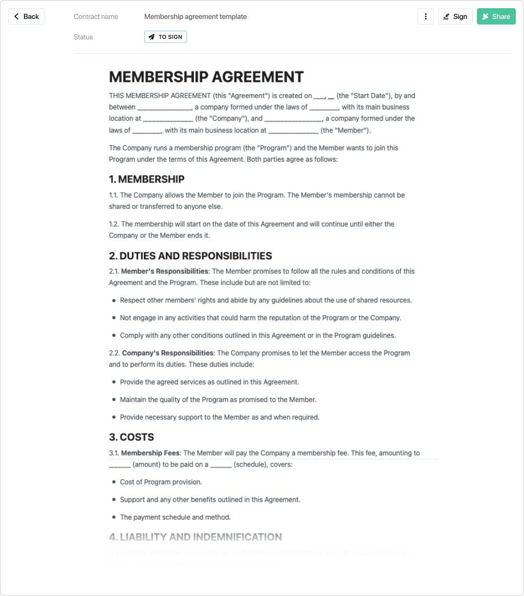 Private Club Membership Agreement Template