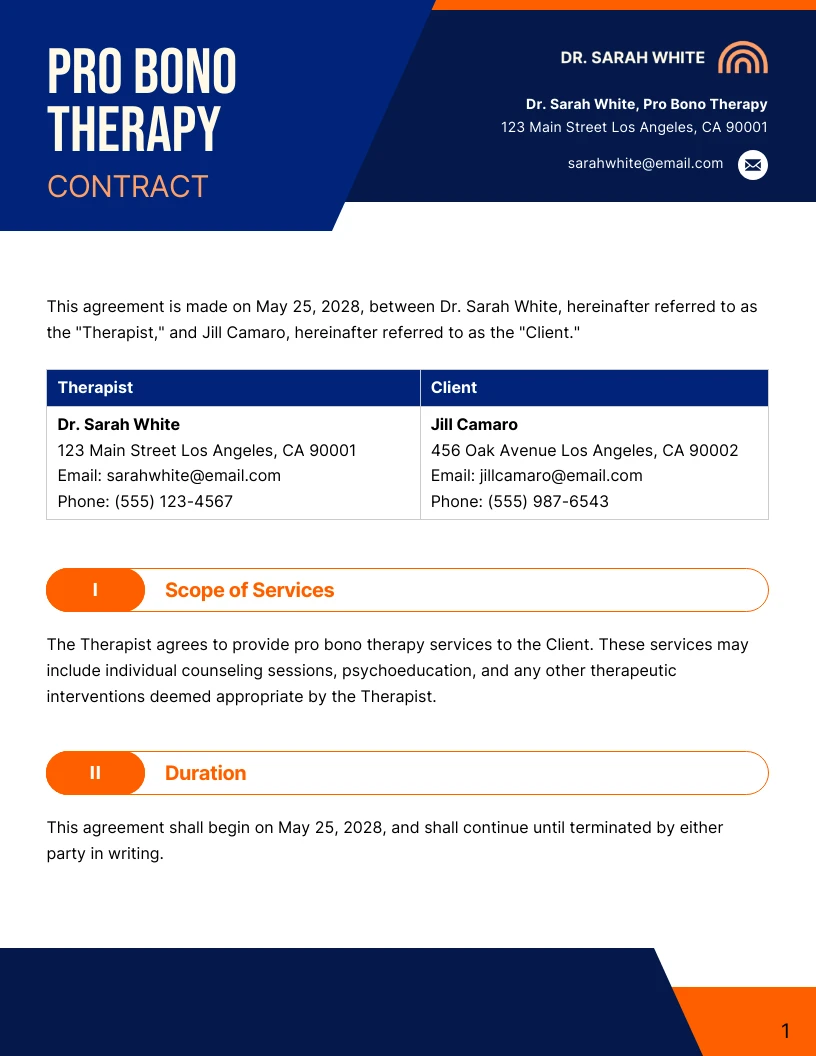 Pro Bono Counseling Agreement Template