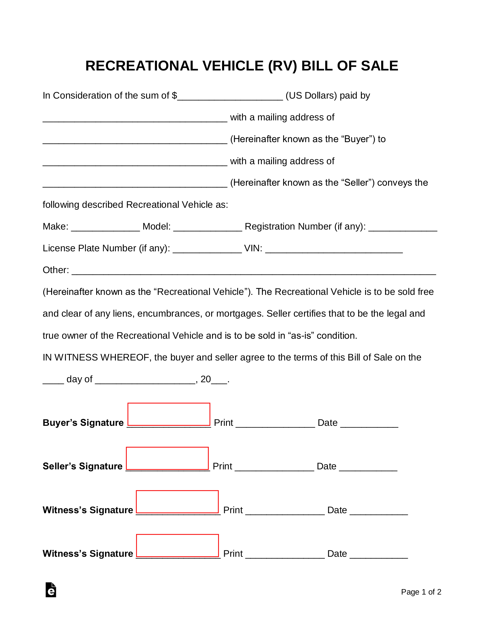 Purchase Agreement Template for RV