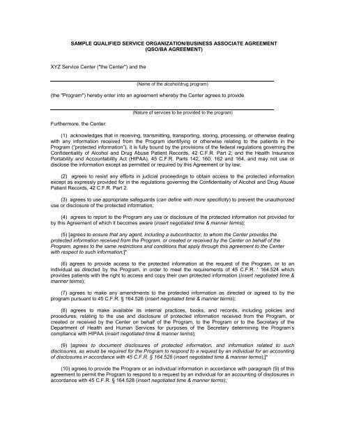 Qualified Service Organization Agreement Template