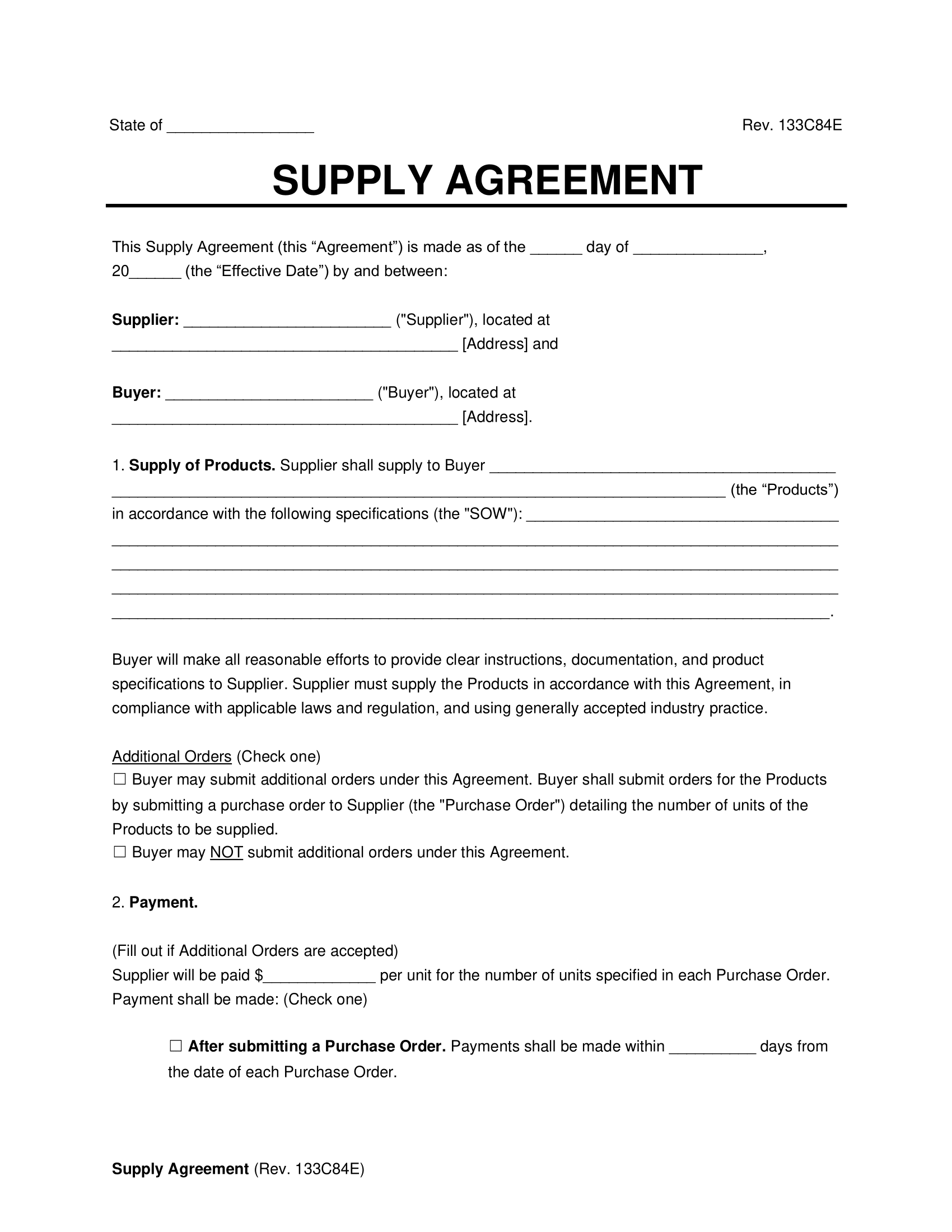 Raw Material Supply Agreement Template