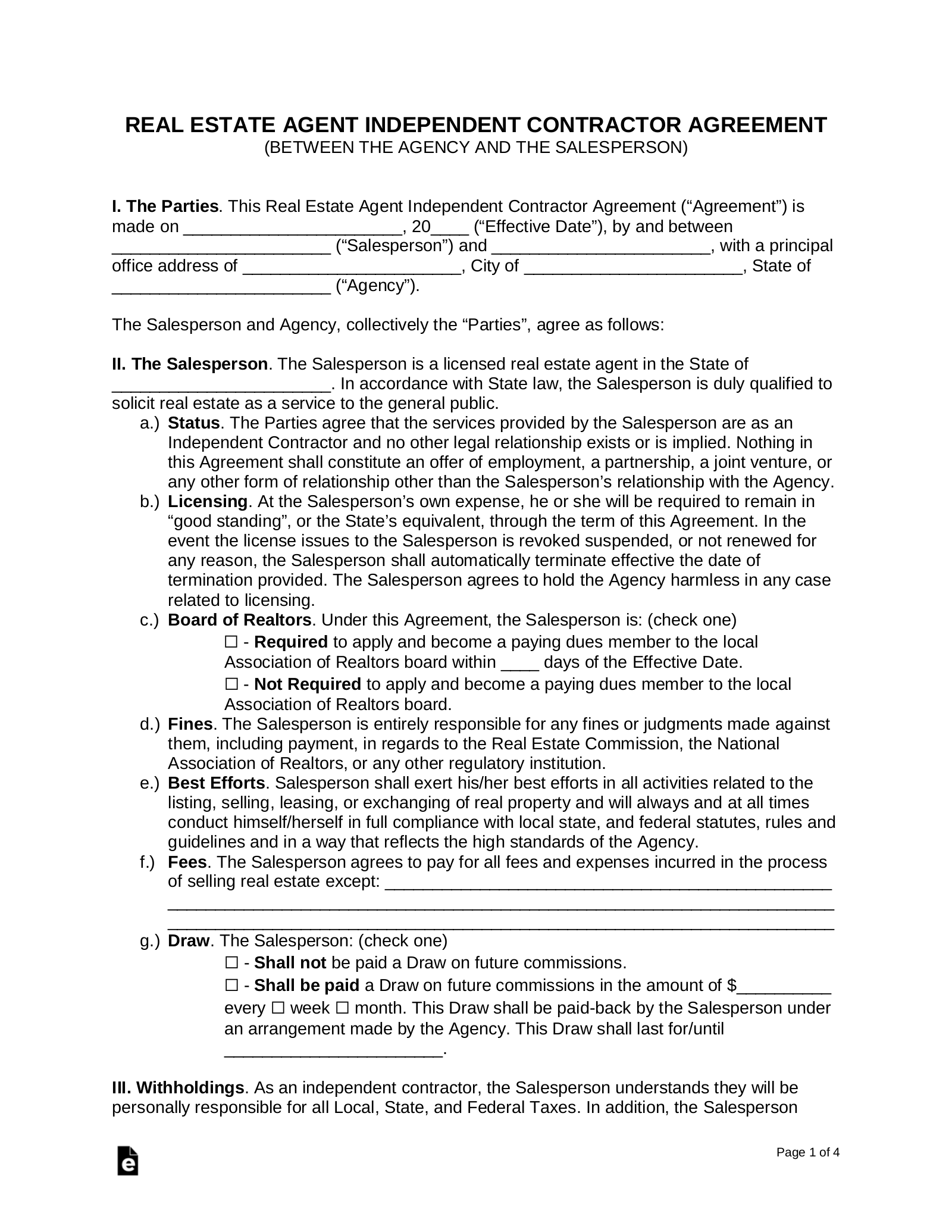 Real Estate Broker Agreement Template