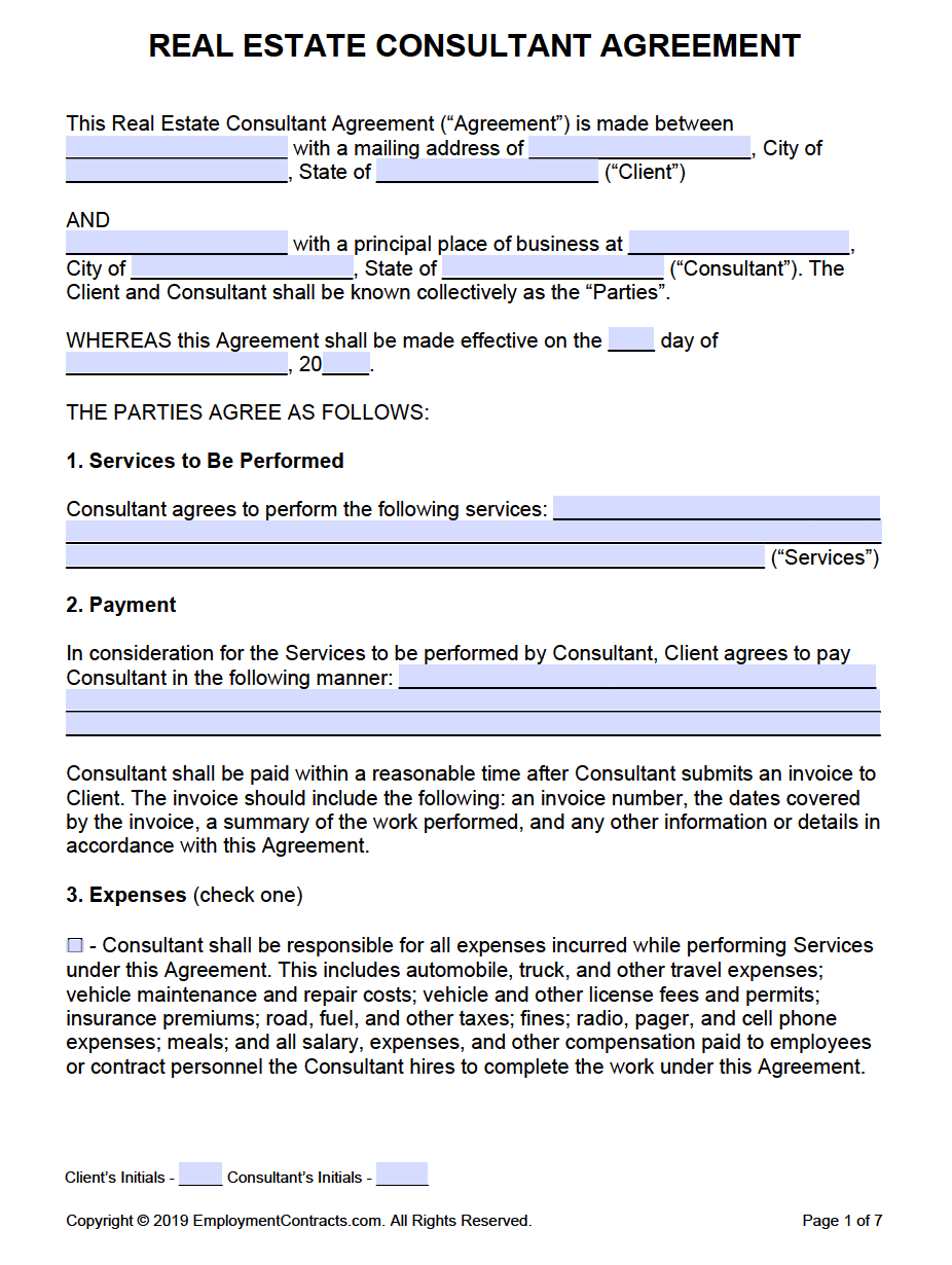 Real Estate Consulting Agreement Template