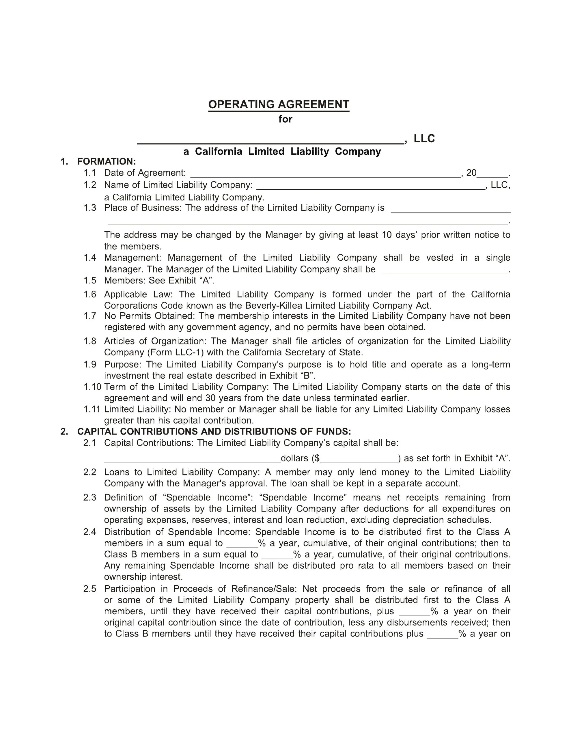 Real Estate Investment Operating Agreement Template