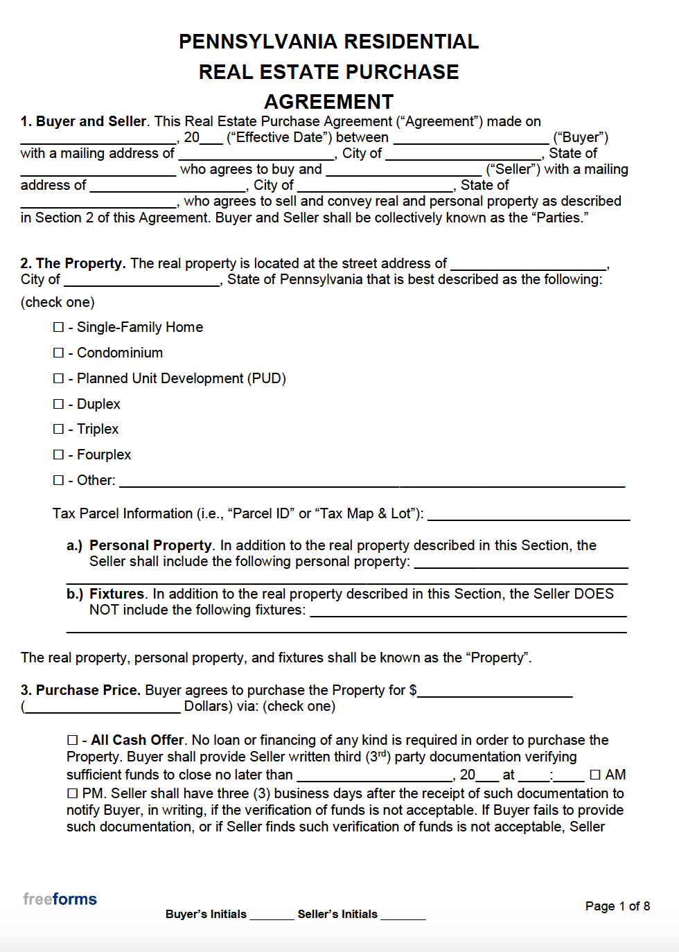 Real Estate Sales Agreement Template PA