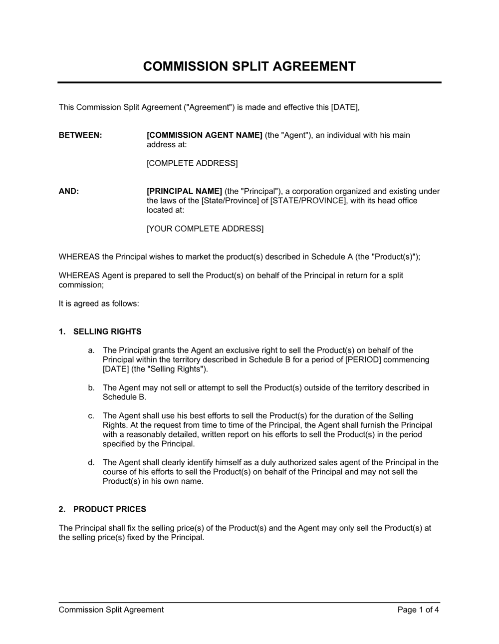 Real Estate Team Commission Split Agreement Template