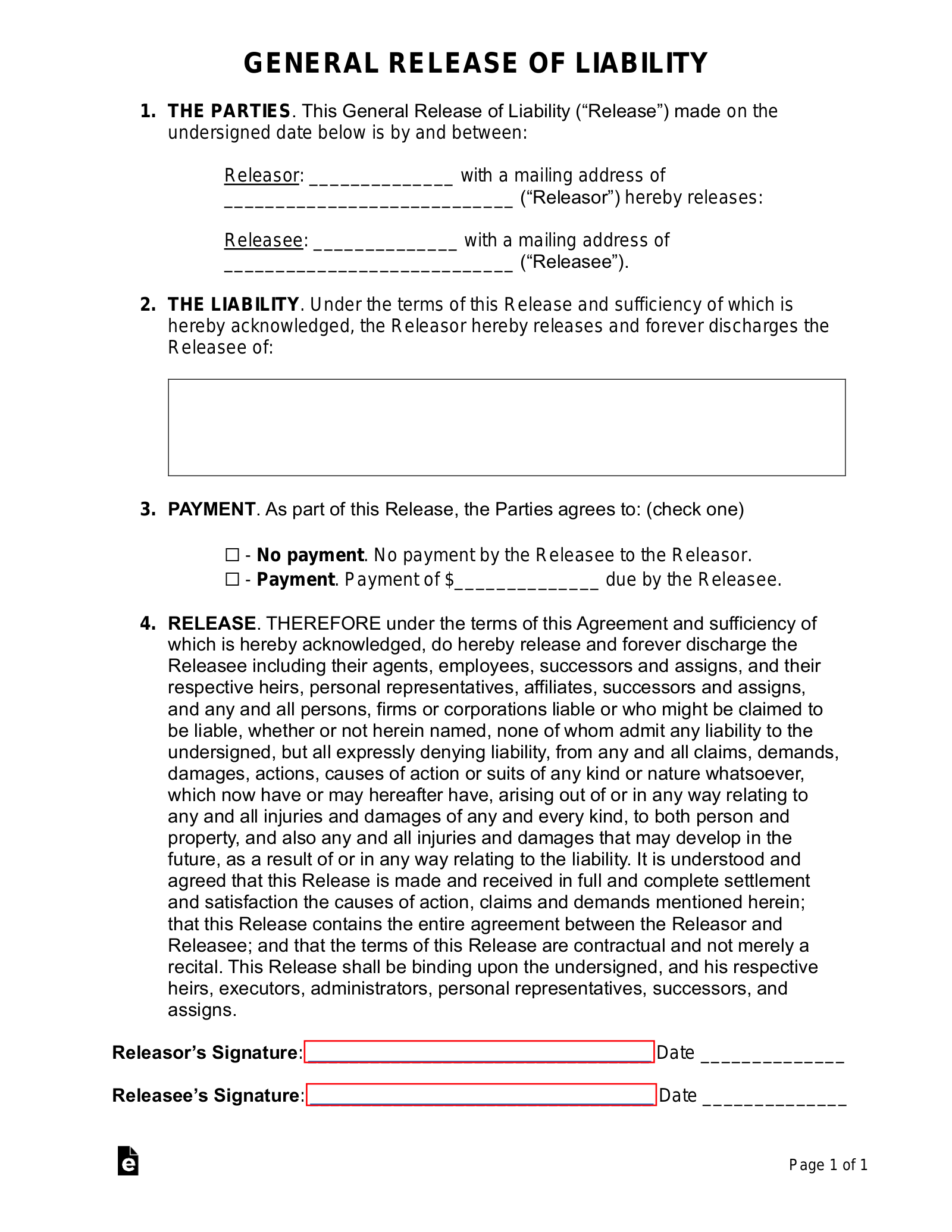 Release Of Liability Agreement Template