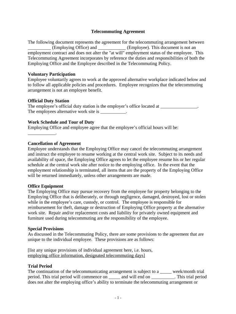 Remote Work Agreement Template SHRM
