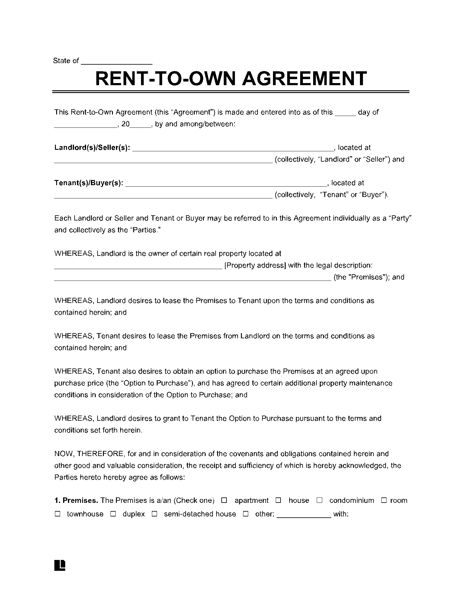 rent to own house agreement template