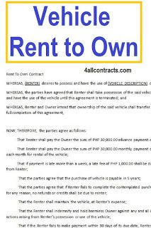 Rent To Own Vehicle Agreement Template