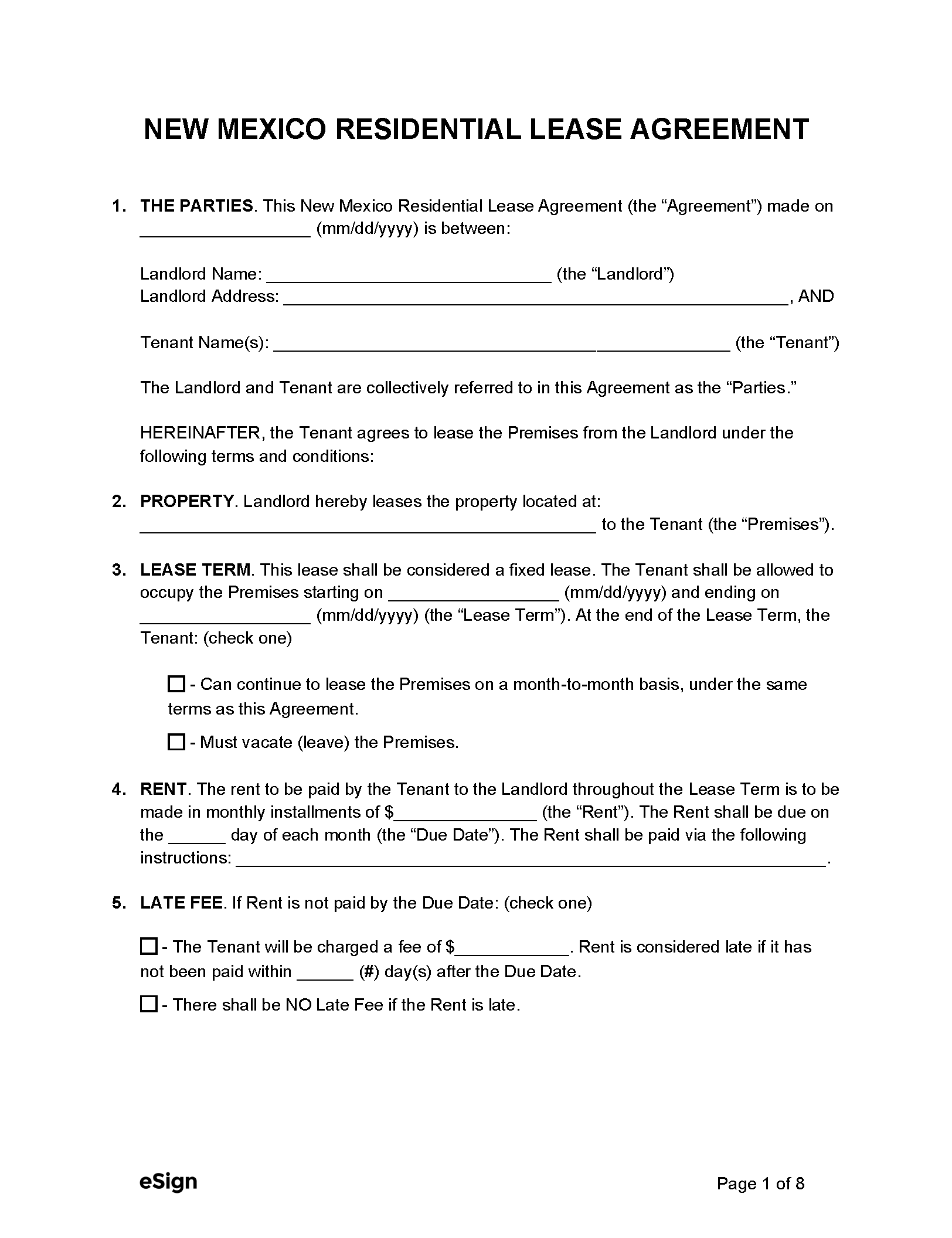 Rental Agreement Template New Mexico