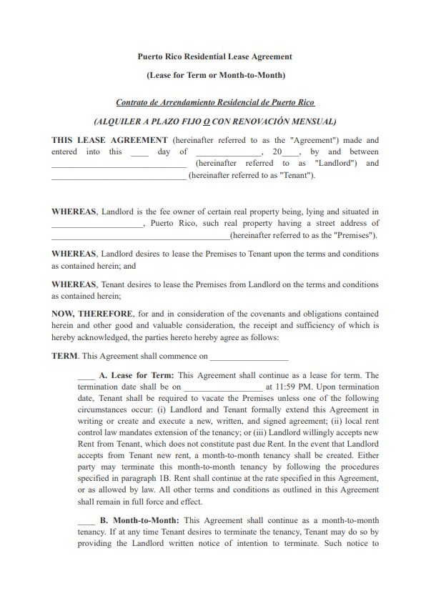 Rental Agreement Template Puerto Rico