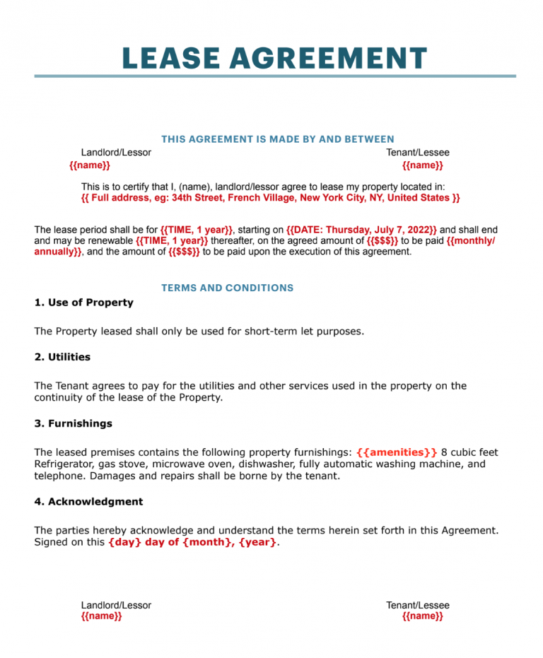 Rental Arbitrage Lease Agreement Template
