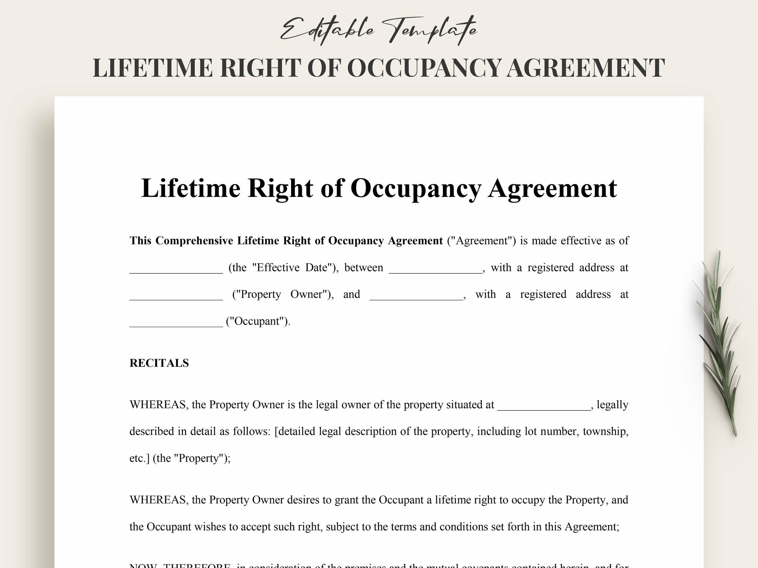 Right To Occupy Agreement Template