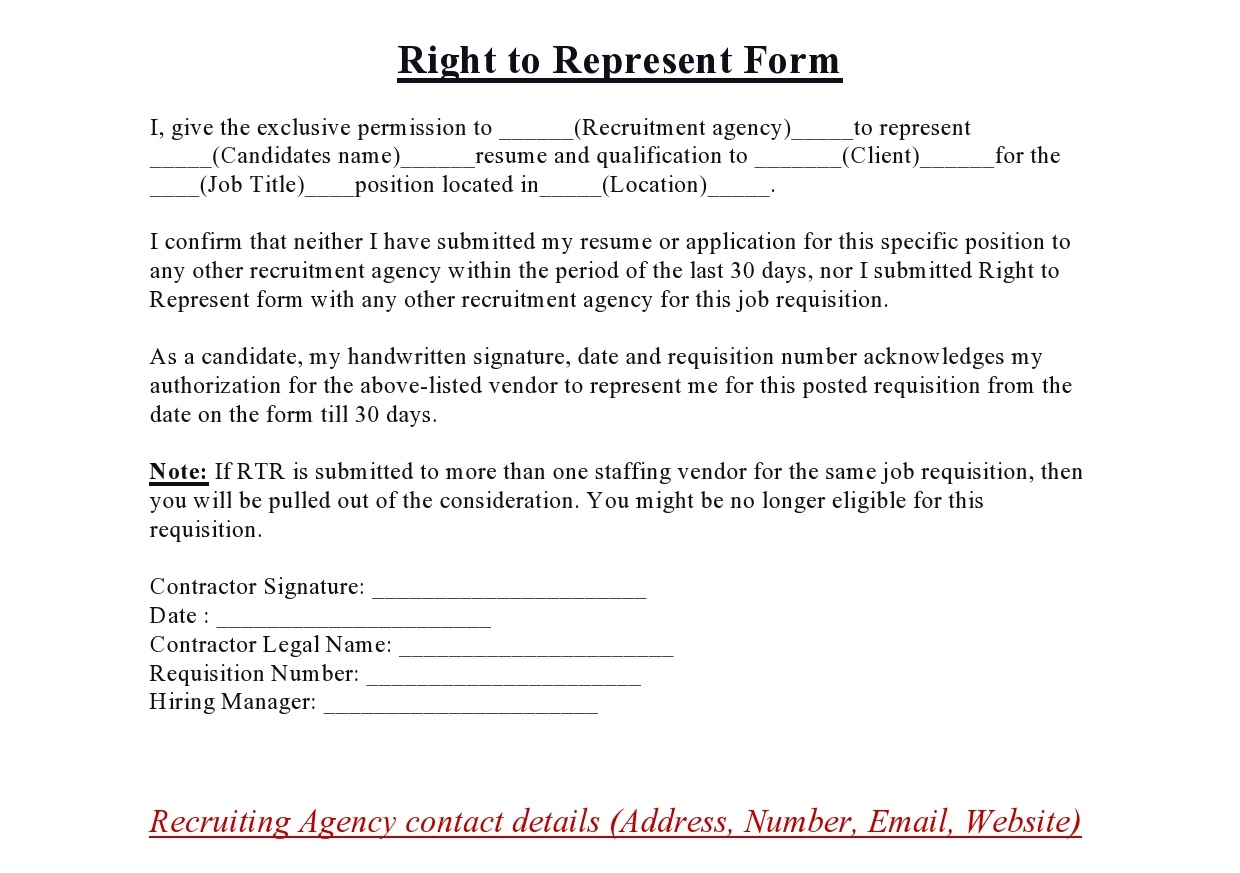 Right To Represent Agreement Template